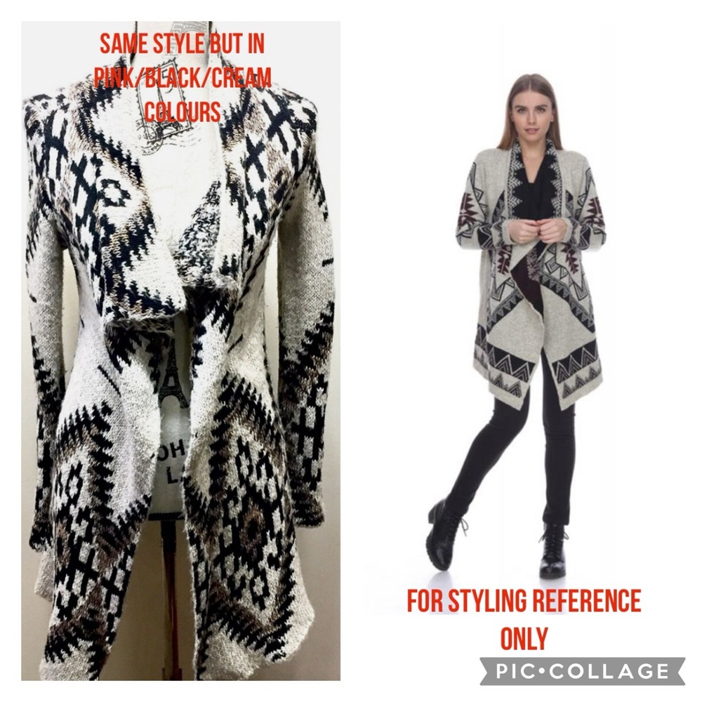 Sun & Shadow Aztec Print Knitted Sweater Open Long Cardigan- w/ flaws